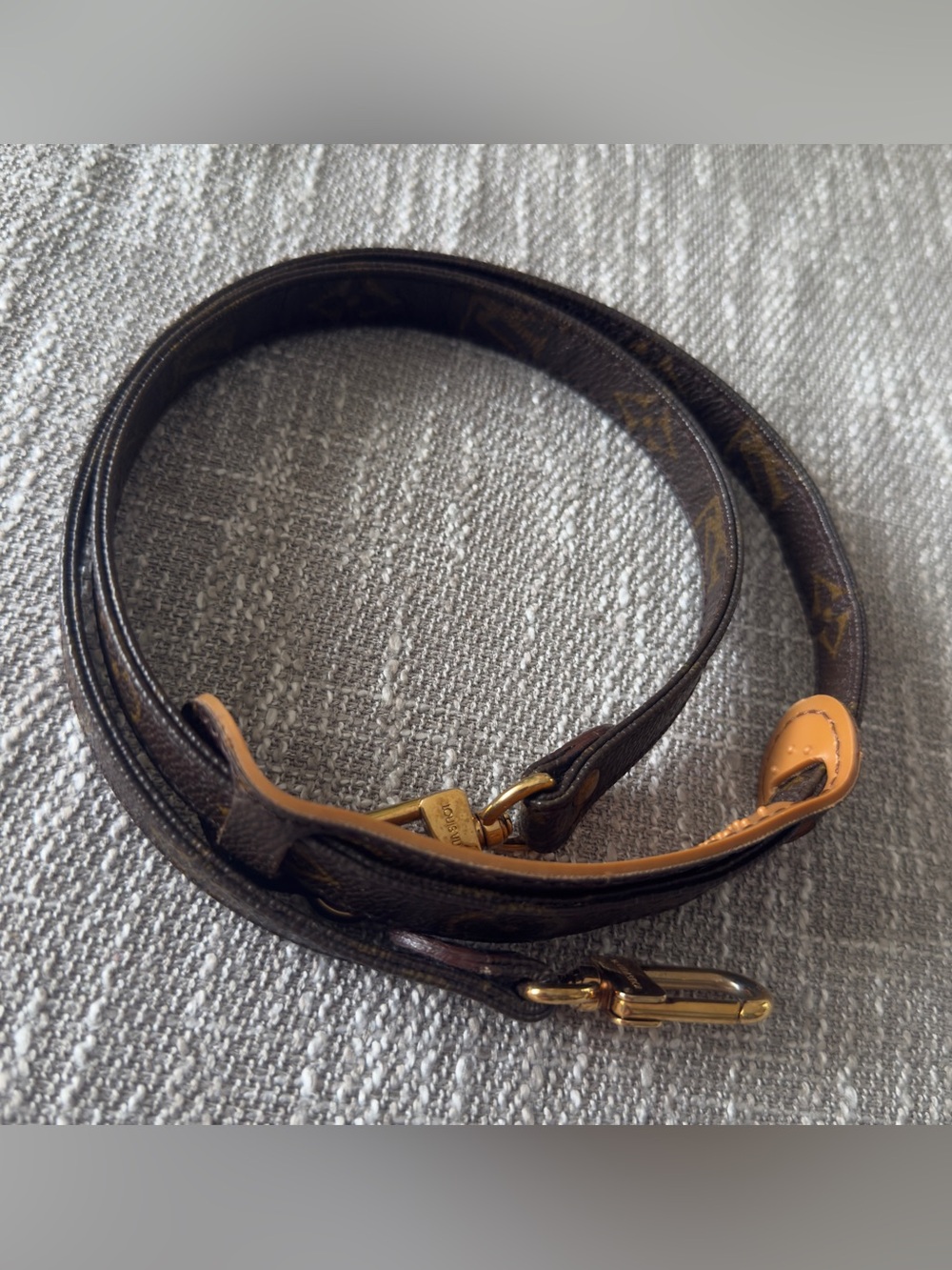 Monogram Brown Leather Shoulder Strap with Gold Hardware